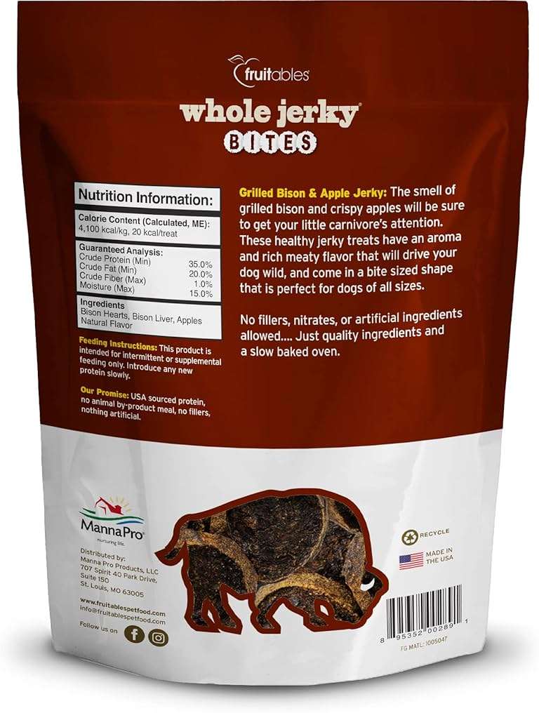 Fruitables Whole Jerky Bites, Healthy Dog Treats, Puppy Essentials, Jerky Dog Treats, Made in the USA, No Artificial Ingredients, Grilled Bison & Apple Flavor, 5oz - Image 8