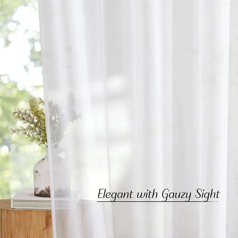 NICETOWN White Sheer Curtains & Drapes 96 inches Long for Living Room - Grommet Top Solid Lightweight & Airy Gauzy Window Treatments with Light Filtering for Bedroom, 2 Panels, W54 x L96 - Image 5