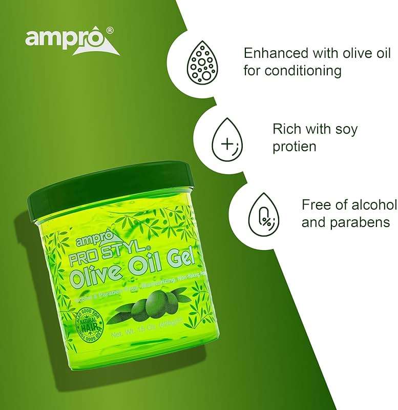 AmPro Pro Styl Protein Styling Gel - Moisturizes and Defines Strands - Helps Protect and Hydrate, Tames and Adds Shine without Weighing Down Tresses - Alcohol and Paraben Free - Olive - 15 oz - Image 5