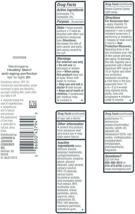 Neutrogena Retinol Treatment and Tinted Facial Moisturizer, Healthy Skin Anti-Aging Perfector with Broad Spectrum SPF 20 Sunscreen with Titanium Dioxide, 20 Fair to Light, 1 fl. oz - Image 8