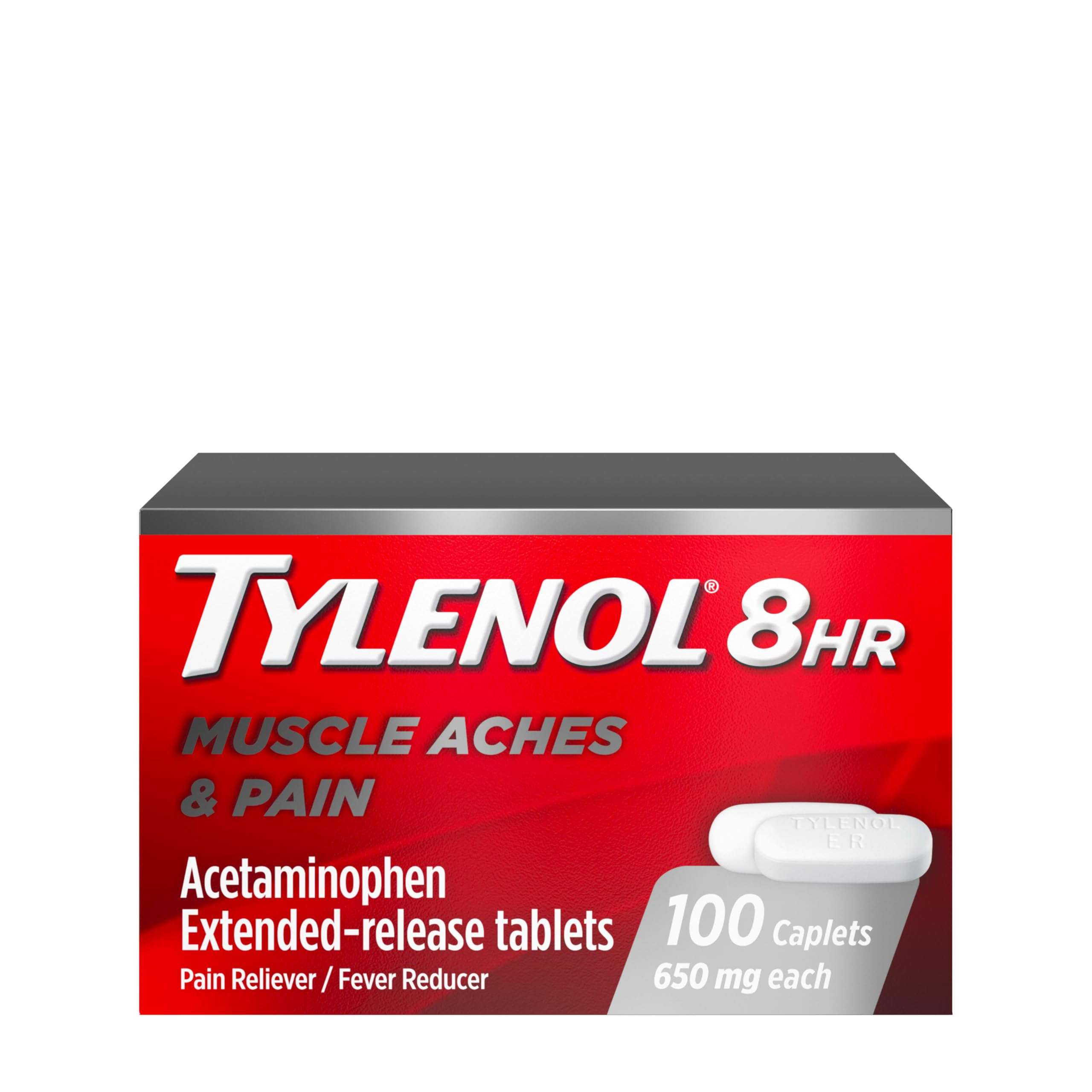 Tylenol 8 Hour Acetaminophen 650 mg Extended Release Caplets, Fast Acting Bi-Layer Design, Quick & Long Lasting Pain Relief for Muscle, Joint, Back & Arthritis Aches, Fever Reducer, 100 Count - Image 1