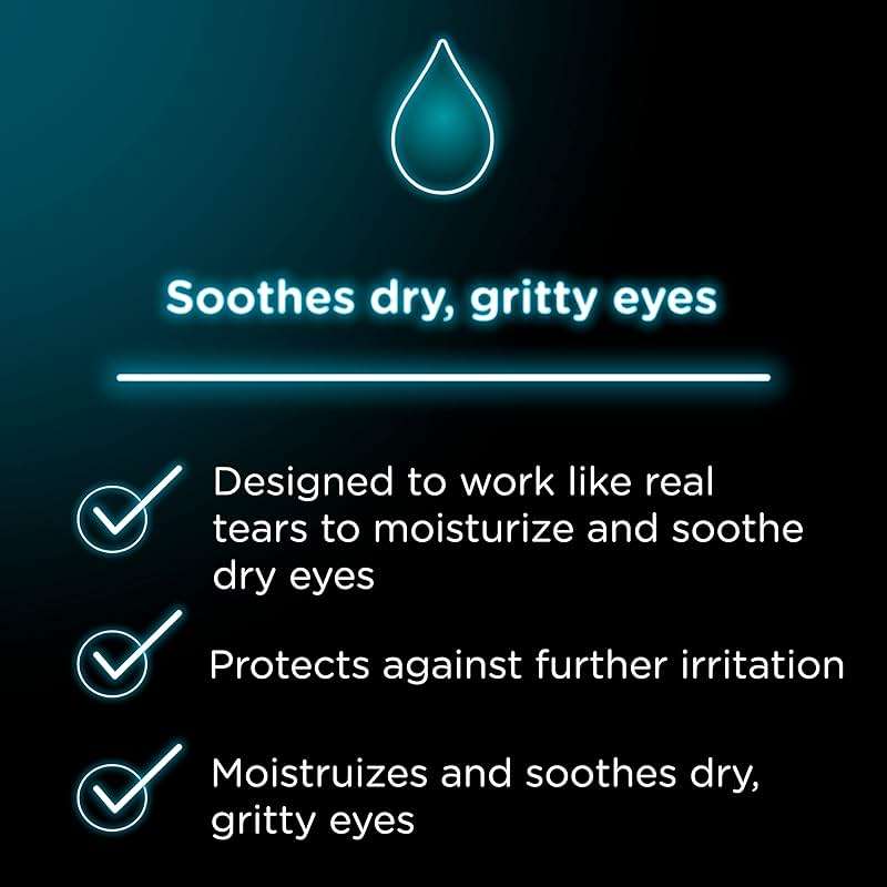 Visine Dry Eye Relief Lubricant Eye Drops to Moisturize and Soothe Irritated, Gritty and Dry Eyes, Designed to Work Like Real Tears, Polyethylene Glycol 400, 0.5 fl. oz, 2 Pack - Image 11