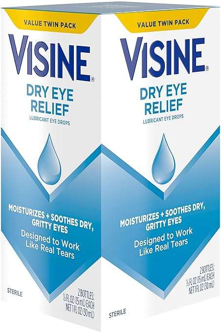 Visine Dry Eye Relief Lubricant Eye Drops to Moisturize and Soothe Irritated, Gritty and Dry Eyes, Designed to Work Like Real Tears, Polyethylene Glycol 400, 0.5 fl. oz, 2 Pack - Image 13