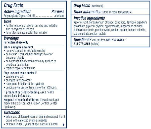 Visine Dry Eye Relief Lubricant Eye Drops to Moisturize and Soothe Irritated, Gritty and Dry Eyes, Designed to Work Like Real Tears, Polyethylene Glycol 400, 0.5 fl. oz, 2 Pack - Image 8
