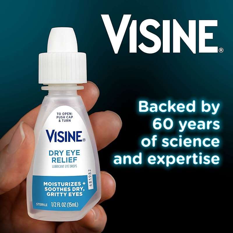 Visine Dry Eye Relief Lubricant Eye Drops to Moisturize and Soothe Irritated, Gritty and Dry Eyes, Designed to Work Like Real Tears, Polyethylene Glycol 400, 0.5 fl. oz, 2 Pack - Image 10