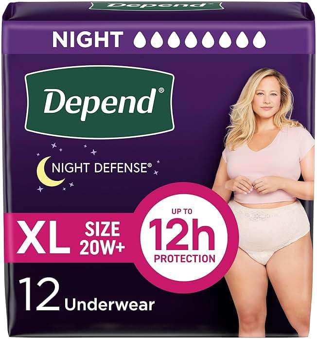 Depend Night Defense Adult Diapers, Incontinence & Postpartum Bladder Leak Underwear for Women, Disposable, Overnight, XL, Blush, 12 Count, Packaging May Vary - Image 1