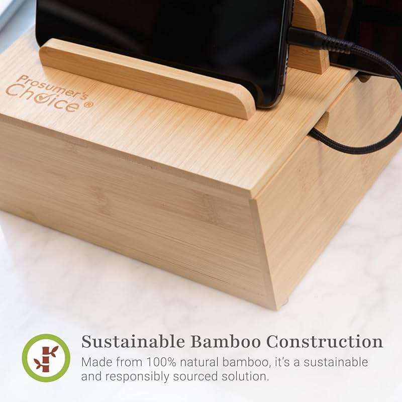 Prosumer's Choice Wooden Charging Station Organizer - 5-Port Base for Phones, Tablets and Laptops - Multi-Device Docking Station with Removable Divider Slots - Cord Box with Cable Management - Bamboo - Image 5