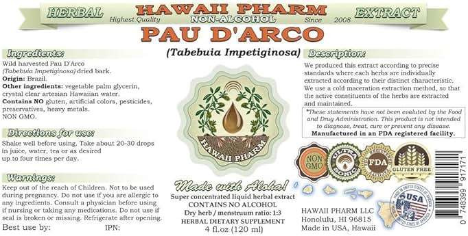 PAU d'arco Alcohol-Free Liquid Extract, PAU d'arco Liquid (Tabebuia impetiginosa) Dried Bark Glycerite Natural Herbal Supplement, Hawaii Pharm, USA 2 fl.oz - Image 2