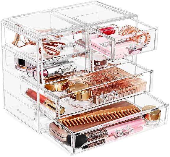 Sorbus Clear Makeup Organizer Display - Stylish Organization and Storage Case for Cosmetics, Jewelry & Hair Accessories - Space Saving Makeup Organizer for Vanity & Bathroom (2 Large, 4 Small Drawers) - Image 1