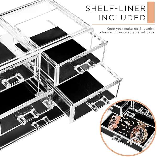Sorbus Clear Makeup Organizer Display - Stylish Organization and Storage Case for Cosmetics, Jewelry & Hair Accessories - Space Saving Makeup Organizer for Vanity & Bathroom (2 Large, 4 Small Drawers) - Image 5