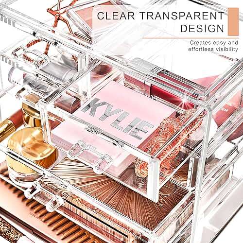 Sorbus Clear Makeup Organizer Display - Stylish Organization and Storage Case for Cosmetics, Jewelry & Hair Accessories - Space Saving Makeup Organizer for Vanity & Bathroom (2 Large, 4 Small Drawers) - Image 6