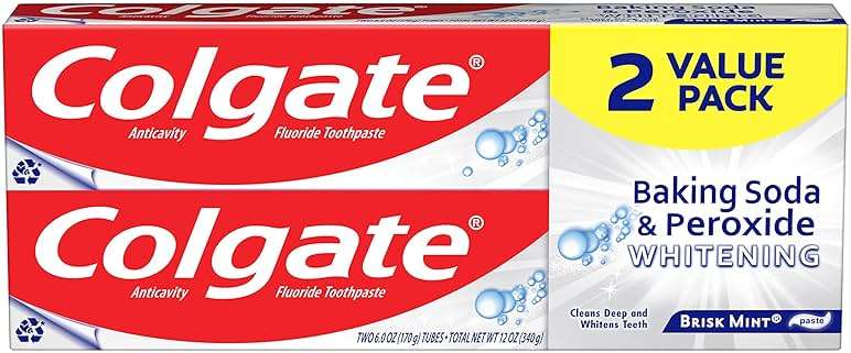 Colgate Baking Soda & Peroxide Toothpaste - Whitens Teeth, Fights Cavities & Removes Stains, Brisk Mint, 6 Ounce (Pack of 2) - Image 1