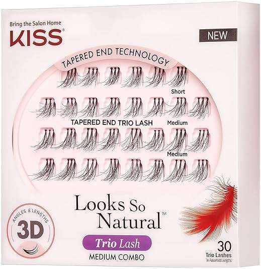 Kiss Looks So Natural Trio Cluster Lashes, 30 Short & Medium Lengths, Trim to Fit, 12mm, Easier to Apply than Individual Clusters, Lightweight, Tapered End Technology, Reusable with Proper Care | Trim to Fit, Easier to Apply than Individual Clusters, Lightweight, Tapered End Technology, Reusable with Proper Care - Image 3