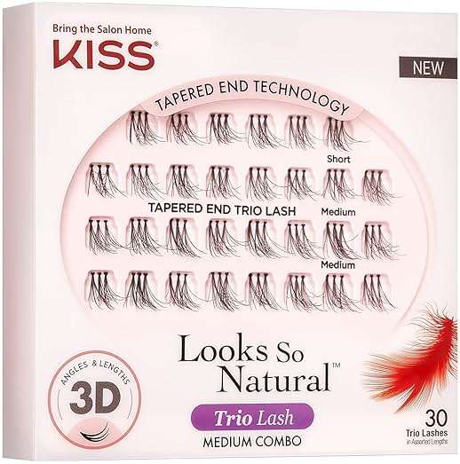 Kiss Looks So Natural Trio Cluster Lashes, 30 Short & Medium Lengths, Trim to Fit, 12mm, Easier to Apply than Individual Clusters, Lightweight, Tapered End Technology, Reusable with Proper Care | Trim to Fit, Easier to Apply than Individual Clusters, Lightweight, Tapered End Technology, Reusable with Proper Care - Image 4