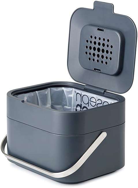 Joseph Joseph Intelligent Waste Compost Bin Food Waste Caddy with Odor Filter and Ventilation, 1 Gallon / 4 liters, Graphite - Image 1