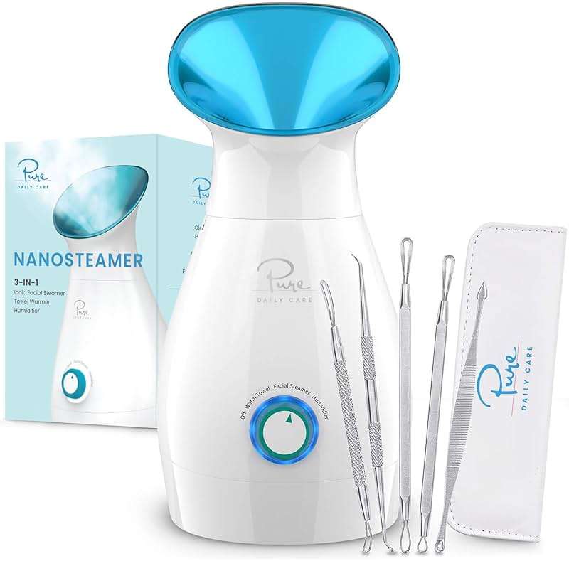 Pure Daily Care NanoSteamer Large 3-in-1 Nano Ionic Facial Steamer with Precise Temp Control - Humidifier - Unclogs Pores - Blackheads - Spa Quality - Bonus 5 Piece Stainless Steel Skin Kit (Teal) - Image 1