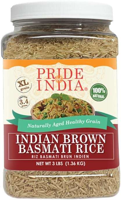 Pride Of India - Extra Long Brown Basmati Rice - Naturally Aged Healthy Grain, 3 lbs Jar - Image 1