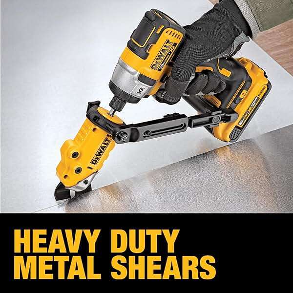 DEWALT Metal Shear/Cutter Drill Attachment, Impact Ready, 360 Degree Pivoting Head, Cuts 18GA Material (DWASHRIR)(Yellow, Black) - Image 5