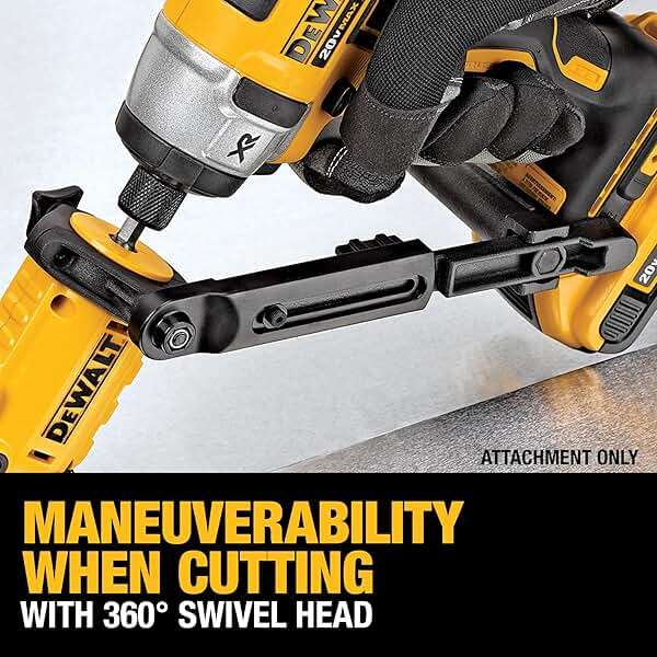 DEWALT Metal Shear/Cutter Drill Attachment, Impact Ready, 360 Degree Pivoting Head, Cuts 18GA Material (DWASHRIR)(Yellow, Black) - Image 6