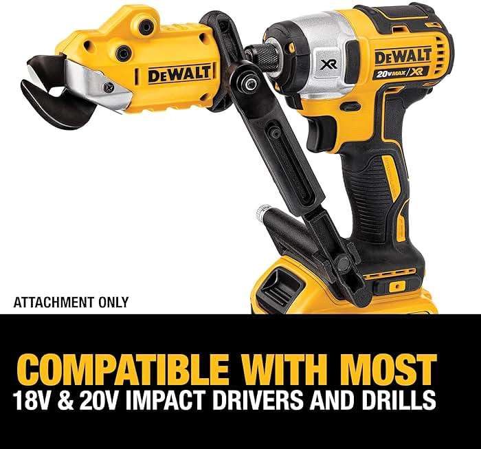 DEWALT Metal Shear/Cutter Drill Attachment, Impact Ready, 360 Degree Pivoting Head, Cuts 18GA Material (DWASHRIR)(Yellow, Black) - Image 8