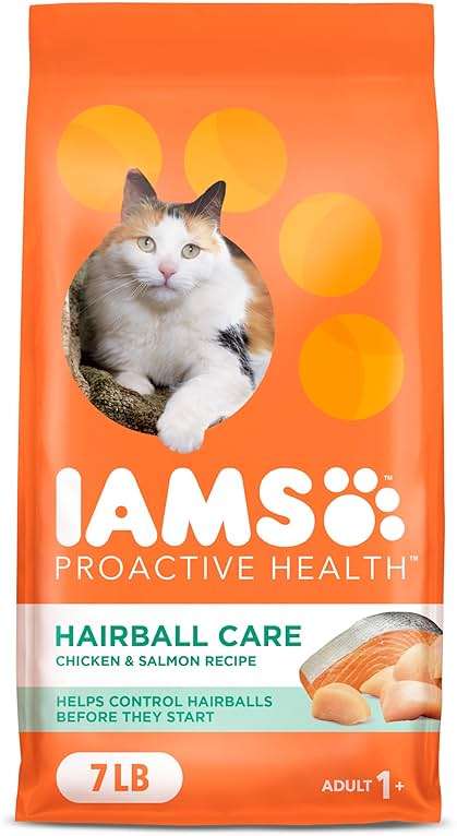 IAMS Proactive Health Dry Cat Food Hairball Care, Adult Cat Food, with Real Chicken and Salmon, 7 lb. Bag - Image 1