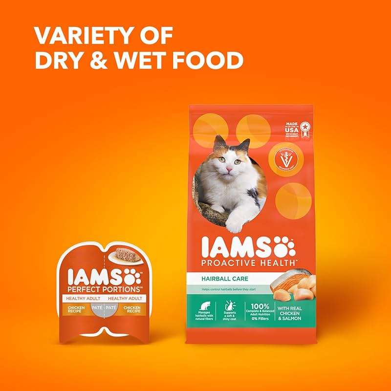 IAMS Proactive Health Dry Cat Food Hairball Care, Adult Cat Food, with Real Chicken and Salmon, 7 lb. Bag - Image 13