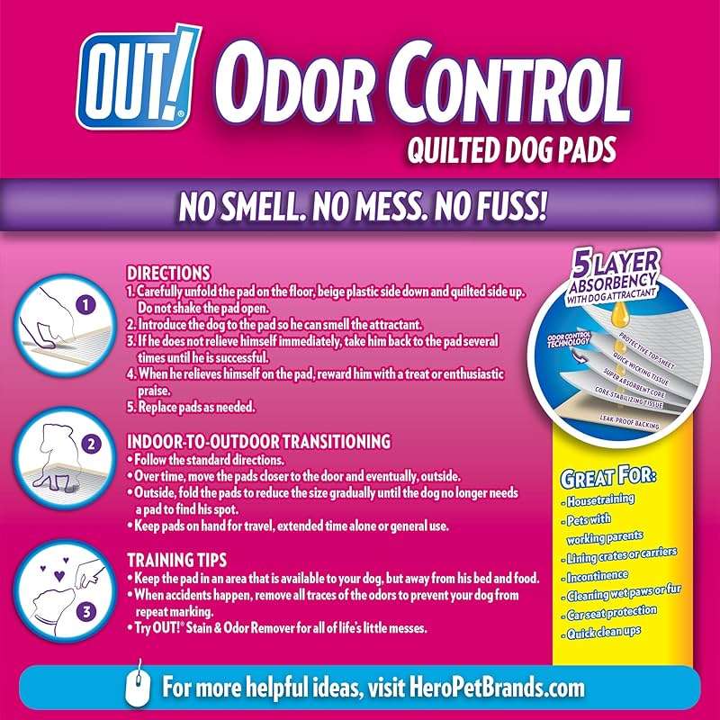 OUT! PetCare XL Training Pads, Leak-Proof Disposable Pee Pads for Dogs, Potty Training with Odor Control, Extra Absorbent, Housebreaking, Dog Crate & Travel, Puppy Essentials 26"x24", 60 Count - Image 2