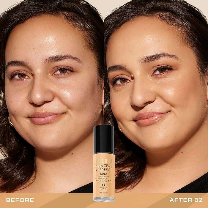 Milani Conceal + Perfect 2-in-1 Foundation + Concealer for a Flawless Complexion, Under Eye Corrector, Cover Redness and Imperfections, Waterproof and Sweatproof - 02-Natural - Image 3