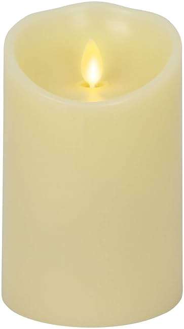 Luminara Scalloped Edge Flameless LED Candle - Ivory 3.5" x 5" - Real Wax Pillar Battery Operated Moving Flame w/Timer Unscented 1000Hr Runtime - Image 1