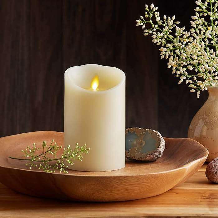 Luminara Scalloped Edge Flameless LED Candle - Ivory 3.5" x 5" - Real Wax Pillar Battery Operated Moving Flame w/Timer Unscented 1000Hr Runtime - Image 2