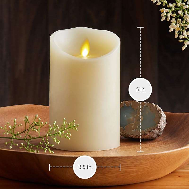 Luminara Scalloped Edge Flameless LED Candle - Ivory 3.5" x 5" - Real Wax Pillar Battery Operated Moving Flame w/Timer Unscented 1000Hr Runtime - Image 3