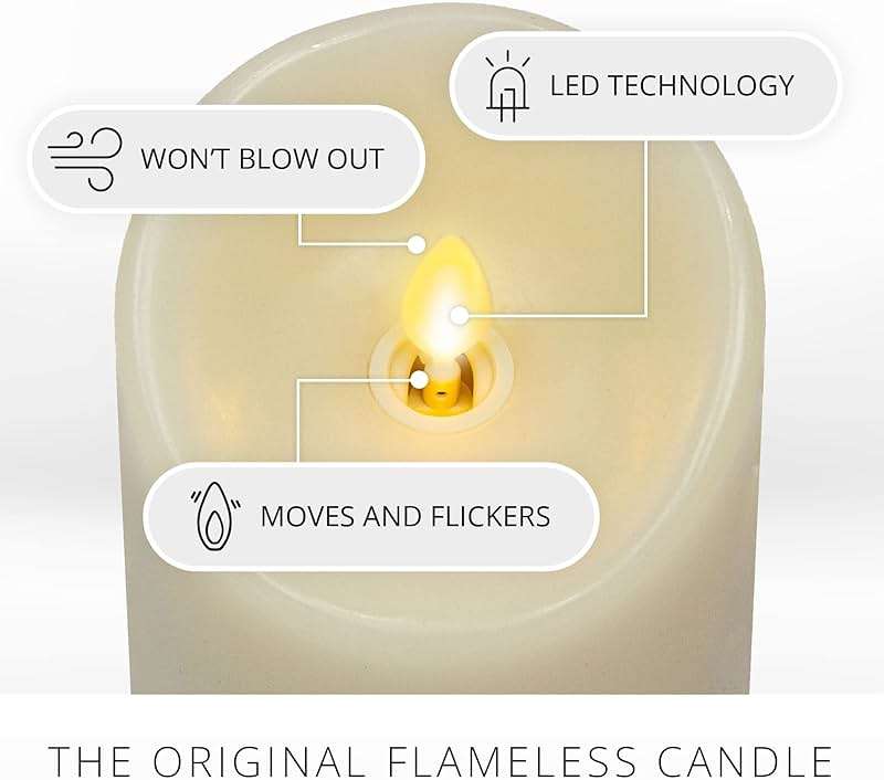 Luminara Scalloped Edge Flameless LED Candle - Ivory 3.5" x 5" - Real Wax Pillar Battery Operated Moving Flame w/Timer Unscented 1000Hr Runtime - Image 4
