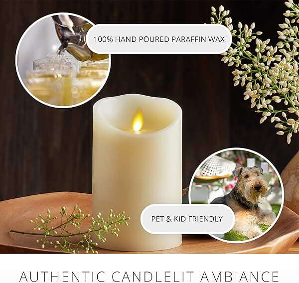 Luminara Scalloped Edge Flameless LED Candle - Ivory 3.5" x 5" - Real Wax Pillar Battery Operated Moving Flame w/Timer Unscented 1000Hr Runtime - Image 6