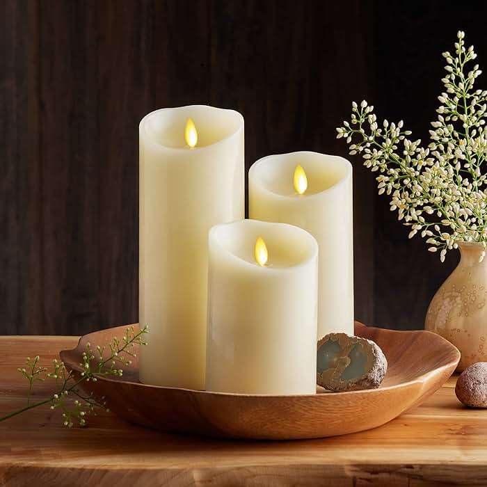 Luminara Scalloped Edge Flameless LED Candle - Ivory 3.5" x 5" - Real Wax Pillar Battery Operated Moving Flame w/Timer Unscented 1000Hr Runtime - Image 7