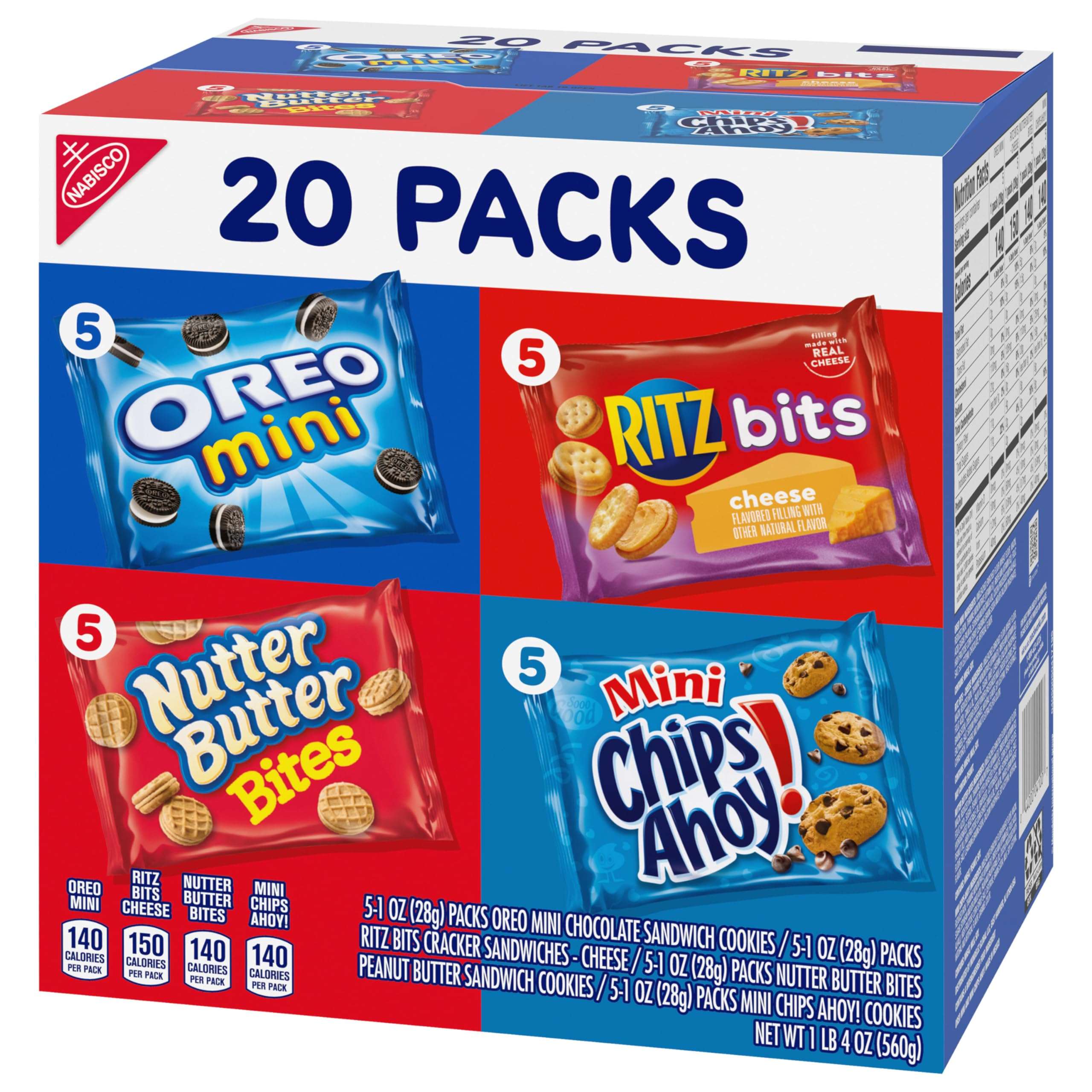 Nabisco Classic Mix Variety Pack, OREO Mini, CHIPS AHOY! Mini, Nutter Butter Bites, RITZ Bits Cheese, 20 Snack Packs - Image 11