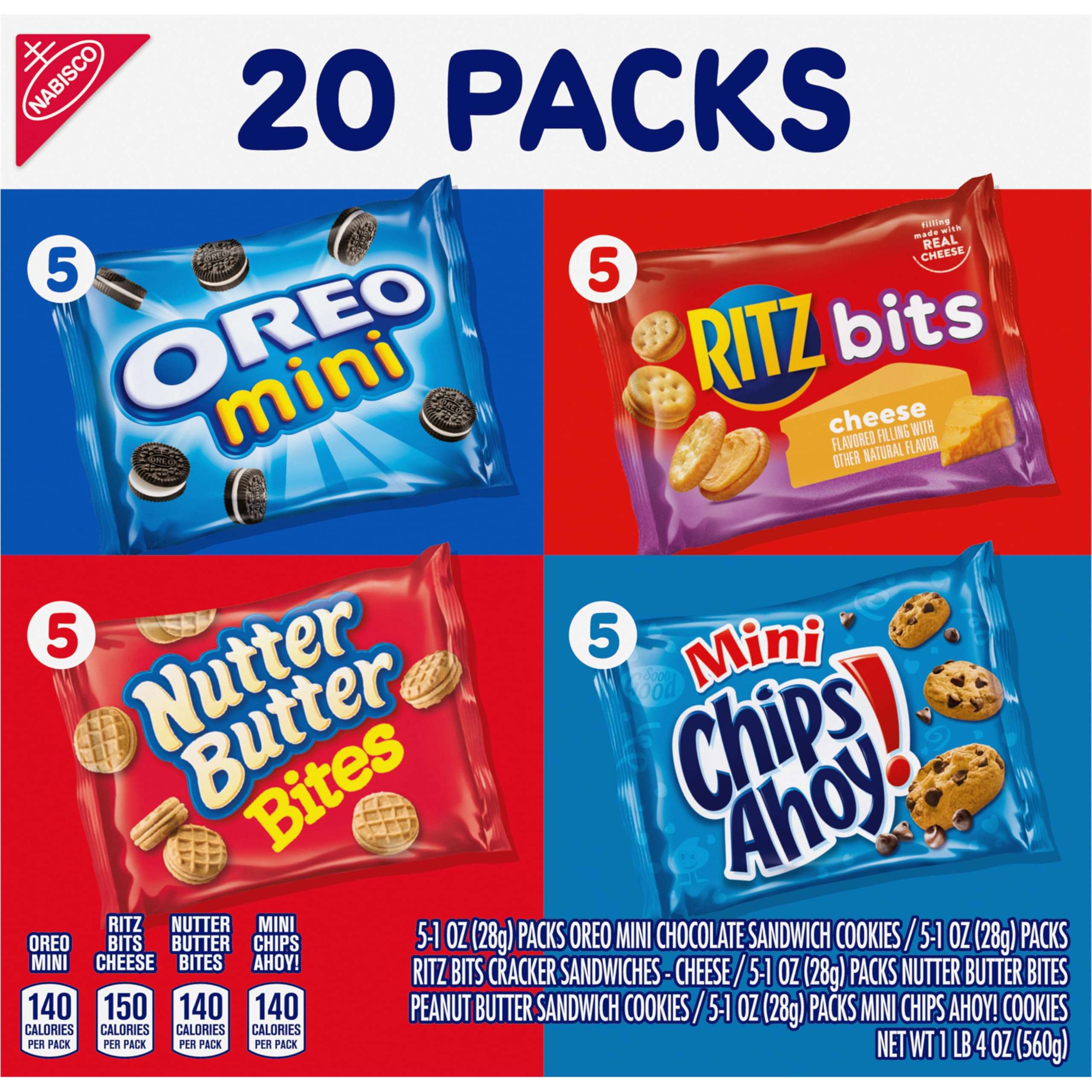 Nabisco Classic Mix Variety Pack, OREO Mini, CHIPS AHOY! Mini, Nutter Butter Bites, RITZ Bits Cheese, 20 Snack Packs - Image 12