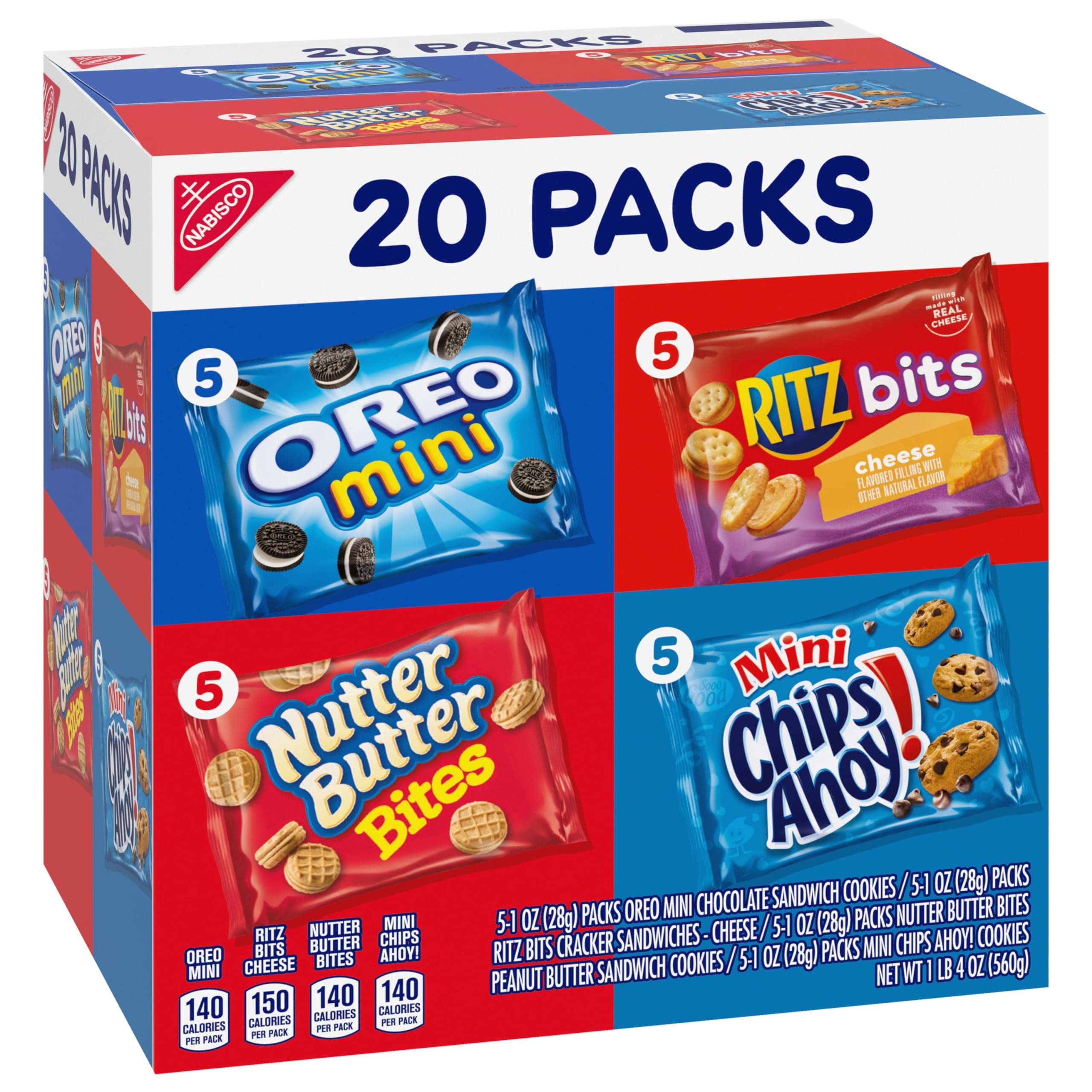 Nabisco Classic Mix Variety Pack, OREO Mini, CHIPS AHOY! Mini, Nutter Butter Bites, RITZ Bits Cheese, 20 Snack Packs - Image 10