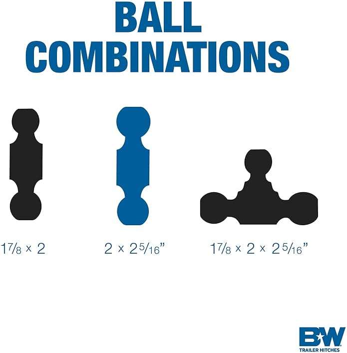 B&W Trailer Hitches Tow & Stow Adjustable Trailer Hitch Ball Mount - Fits 2.5" Receiver, Dual Ball (2" x 2-5/16"), 5" Drop, 18,000 GTW - TS20037B - Image 4
