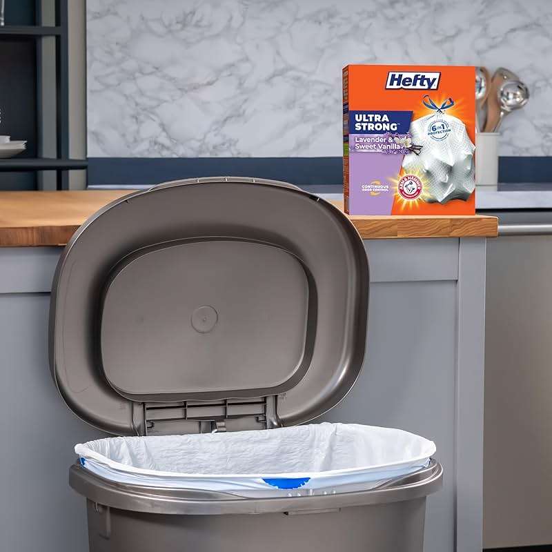 Hefty Ultra Strong 13 Gallon Trash Bags, Tall Kitchen, Drawstring Closure, Odor Control, White, Lavender, Sweet Vanilla, 80 Count - Image 2