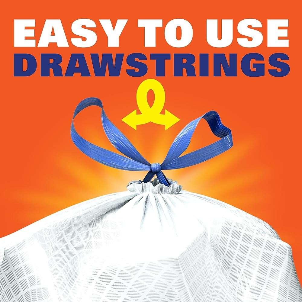 Hefty Ultra Strong 13 Gallon Trash Bags, Tall Kitchen Trash Bags 13 Gallon Size, Drawstring Closure, Continuous Odor Control, White, Unscented, 40 Bags - Image 5