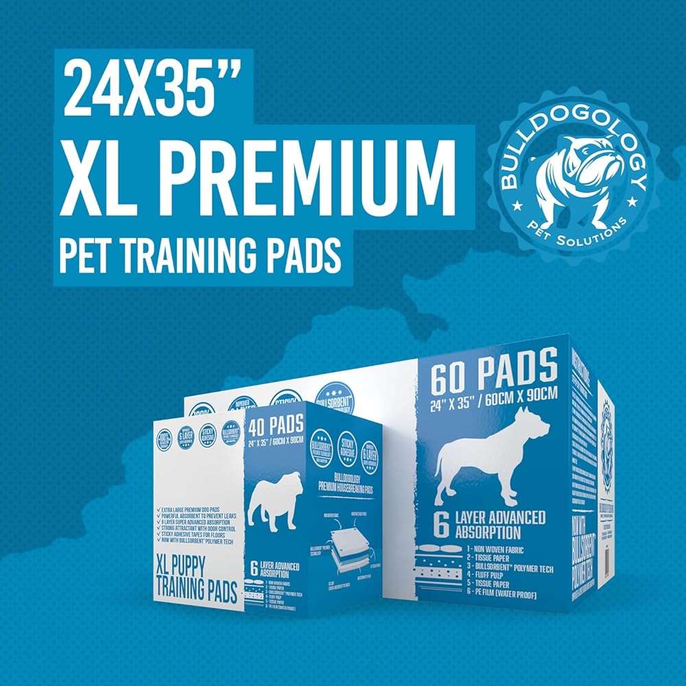 Bulldogology Pee Pads for Dogs XL with Adhesive Sticky Tape (24x35) Dog Puppy Pads Extra Large, Disposable Puppy Pads, Dog Training Wee Pads 6 Layers with Bullsorbent Polymer Tech (40-Count, White) - Image 8
