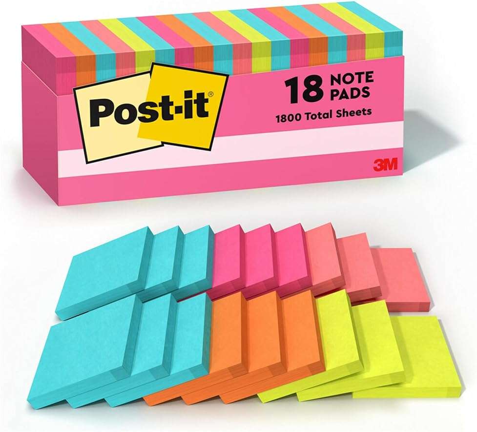 Post-it Notes, 3 in x 3 in., 18 Sticky Notes Pads, 100 Sheets per Pad, Poptimistic Collection, School Supplies and Oﬃce Products, The Original Post-it Note - Image 1