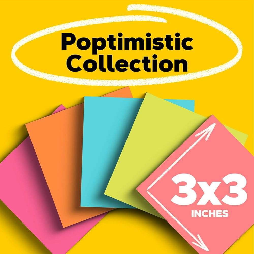Post-it Notes, 3 in x 3 in., 18 Sticky Notes Pads, 100 Sheets per Pad, Poptimistic Collection, School Supplies and Oﬃce Products, The Original Post-it Note - Image 3