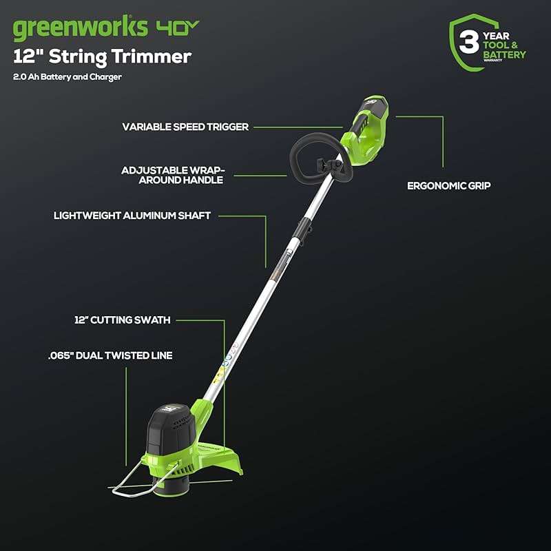 Greenworks 40V Lawn Care Combo Kit, Trimmer & Blower for Edging & Leaf Cleanup, 2.0Ah Battery & Charger (Gas-Free Yard Duo) - Image 2