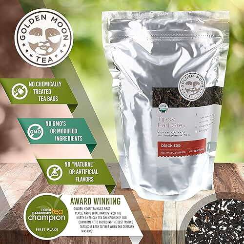 Golden Moon Tea Organic Tippy Earl Grey Black Tea - Real Bergamot Peels & Extract - Loose Leaf, Non-GMO - 1 Pound (192 Servings) - Image 4