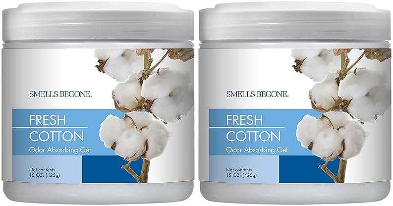 SMELLS BEGONE 15oz Gel Odor Eliminator - Absorb & Remove Tough Odors in Pet Areas, Bathrooms, Basements, Garage, Cars, RVs & Boats - Eliminate Odors Quickly (2-Pack, Fresh Cotton) - Image 1