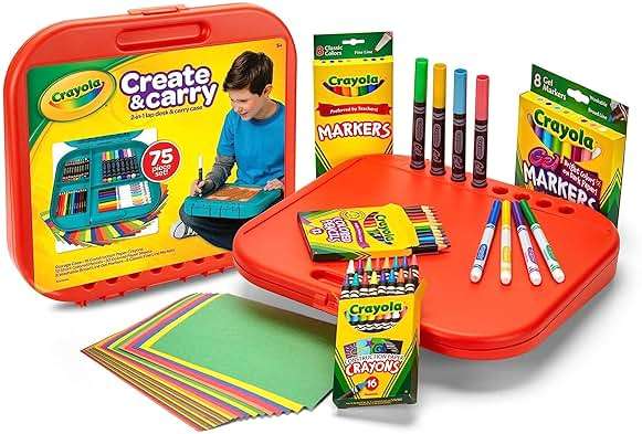 Crayola Create 'N Carry Travel Art Set for Kids (75pcs), 2-in-1 Lap Desk & Carrying Case, Essential Art Supplies Kit, Spring Crafting, Gift for Kids - Image 2