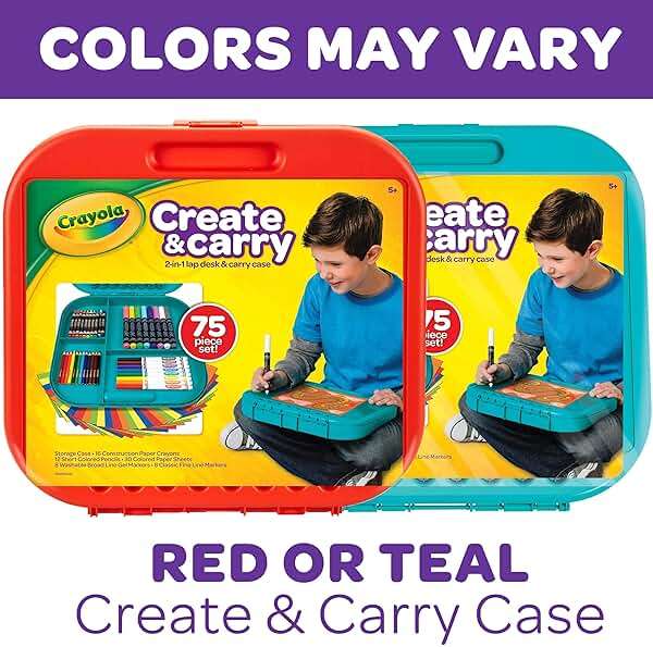 Crayola Create 'N Carry Travel Art Set for Kids (75pcs), 2-in-1 Lap Desk & Carrying Case, Essential Art Supplies Kit, Spring Crafting, Gift for Kids - Image 3