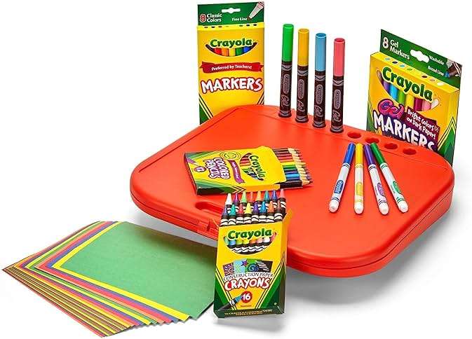 Crayola Create 'N Carry Travel Art Set for Kids (75pcs), 2-in-1 Lap Desk & Carrying Case, Essential Art Supplies Kit, Spring Crafting, Gift for Kids - Image 4