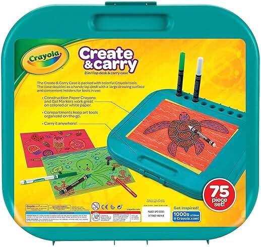 Crayola Create 'N Carry Travel Art Set for Kids (75pcs), 2-in-1 Lap Desk & Carrying Case, Essential Art Supplies Kit, Spring Crafting, Gift for Kids - Image 6